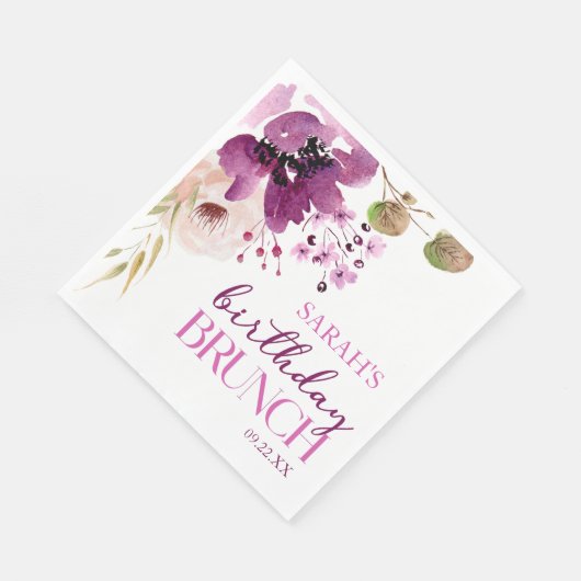 Serviette En Papier Violet Magenta Purple Floral Anniversaire Brunch (Coin)