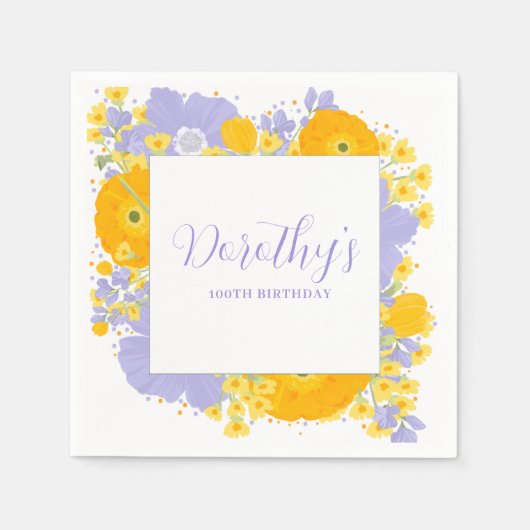 Serviette En Papier Violet Orange Jaune Fleurs sauvages 100e anniversa (Devant)