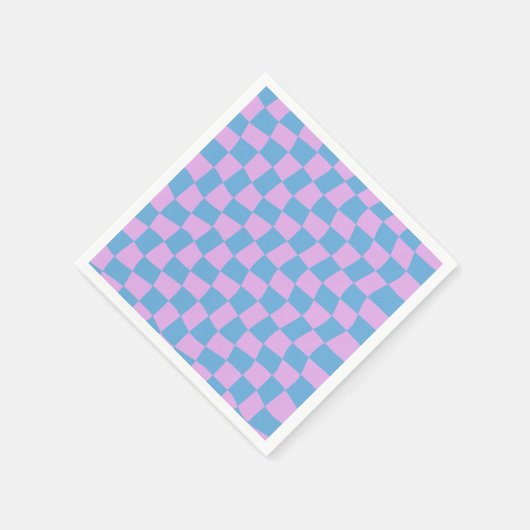Serviette En Papier Violet Pervenche Abstrait Bleu Damier Rétro (Coin)