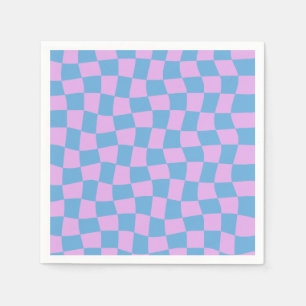 Serviette En Papier Violet Pervenche Abstrait Damier Bleu Rétro