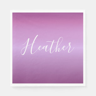 Serviette En Papier Violet pourpre & écriture personnalisée blanc