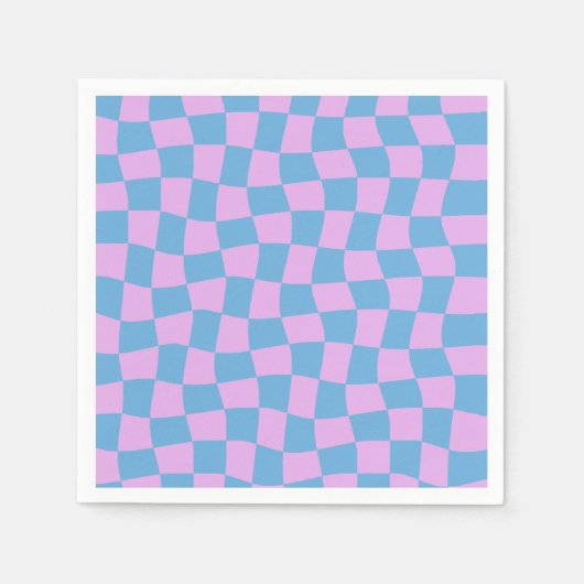 Serviette En Papier Violet Pourpre Pervenche Abstrait Bleu Damier (Devant)