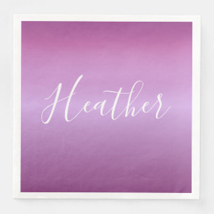 Serviette En Papier Violet violet et script blanc personnalisé