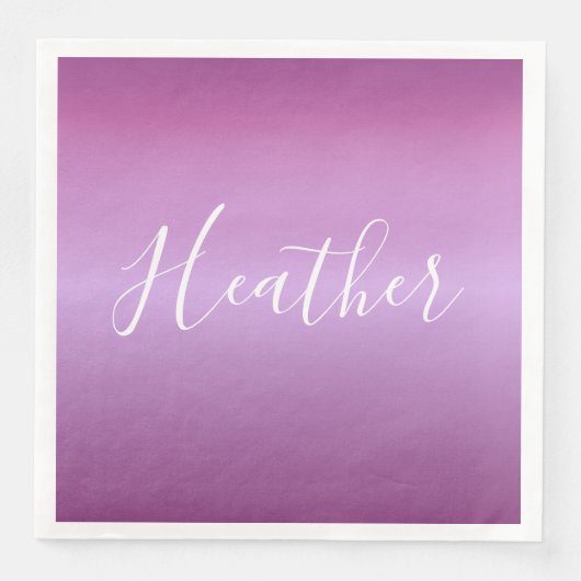 Serviette En Papier Violet violet et script blanc personnalisé (Devant)