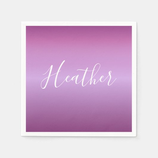 Serviette En Papier Violet violet et script blanc personnalisé (Devant)