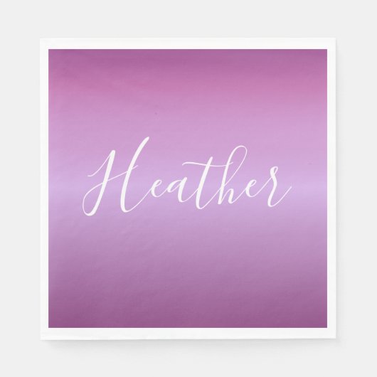 Serviette En Papier Violet violet et script blanc personnalisé (Devant)