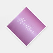 Serviette En Papier Violet violet et script blanc personnalisé (Coin)