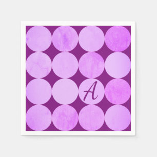 Serviette En Papier Violet, Violet Magenta et Cercles roses Monogramme