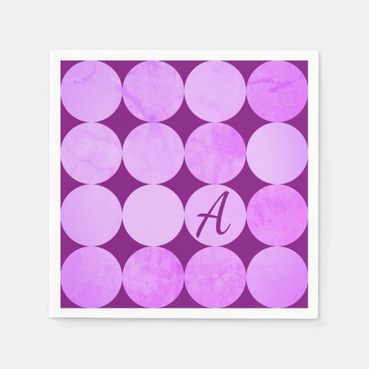 Serviette En Papier Violet, Violet Magenta et Cercles roses Monogramme (Devant)