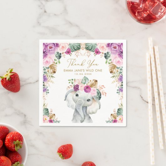 Serviette En Papier Violet Violet Tropical Jungle Éléphant sauvage Un (En situation)