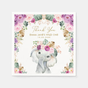 Serviette En Papier Violet Violet Tropical Jungle Éléphant sauvage Un