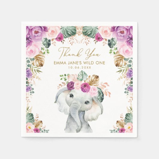 Serviette En Papier Violet Violet Tropical Jungle Éléphant sauvage Un (Devant)