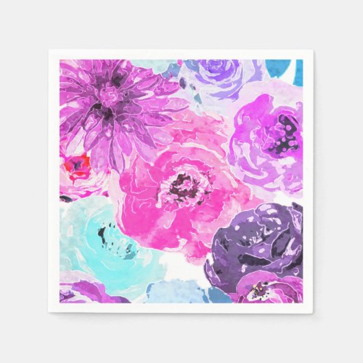 Serviette En Papier Violet Vivace Fleurs Florales Rose Violet Chic (Devant)