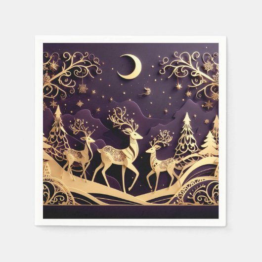 Serviette En Papier Violet Winter Whimsy – Moonlit Deer Christmas (Devant)