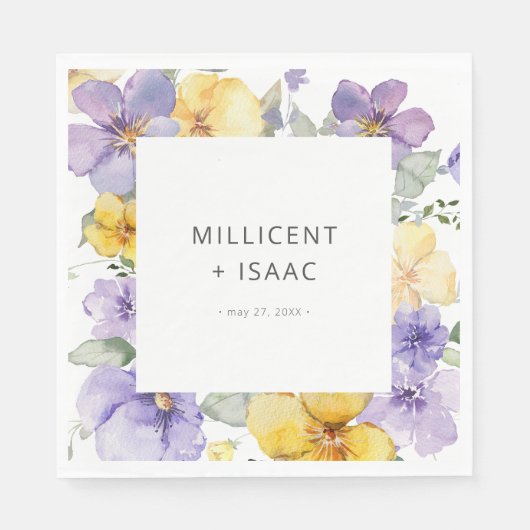 Serviette En Papier Violets violets et jaunes modernes Mariage floral (Devant)
