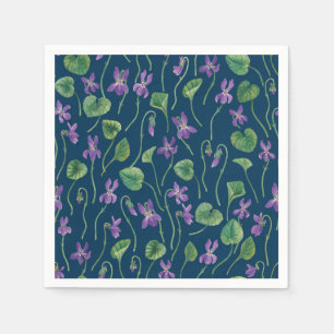 Serviette En Papier Violettes à l'aquarelle sur fond bleu