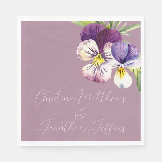 Serviette En Papier Violettes d'aquarelle romantique sur violet (Devant)