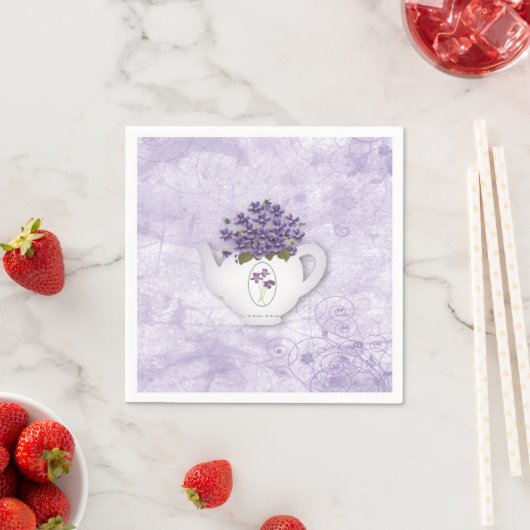 Serviette En Papier Violettes En Papier Teapot Napkin (En situation)