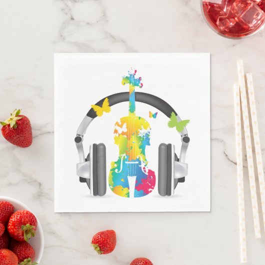 Serviette En Papier Violon Abstrait avec casque et musique (En situation)