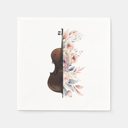 Serviette En Papier Violon aux fleurs. (Devant)