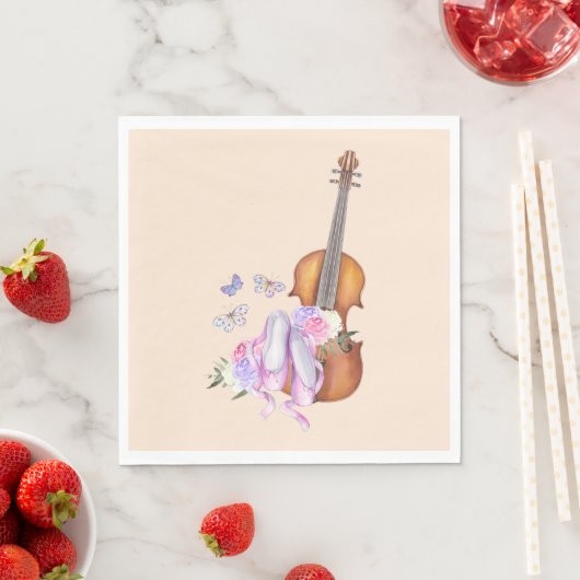 Serviette En Papier Violon, Chaussures de Ballet, Fleurs et Papillons (En situation)