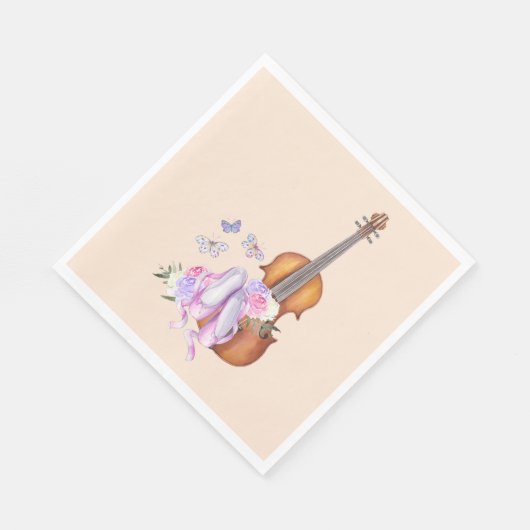 Serviette En Papier Violon, Chaussures de Ballet, Fleurs et Papillons (Coin)