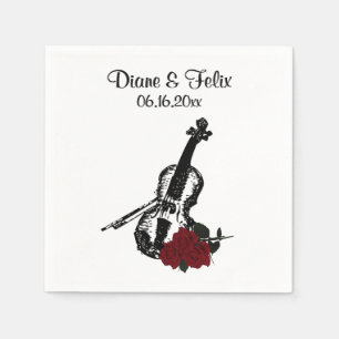 Serviette En Papier Violon et Mariage de musique Rose