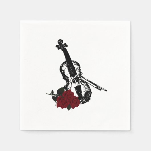 Serviette En Papier Violon et Rose (Devant)