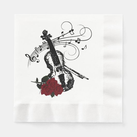 Serviette En Papier Violon, Rose et musique (Devant)