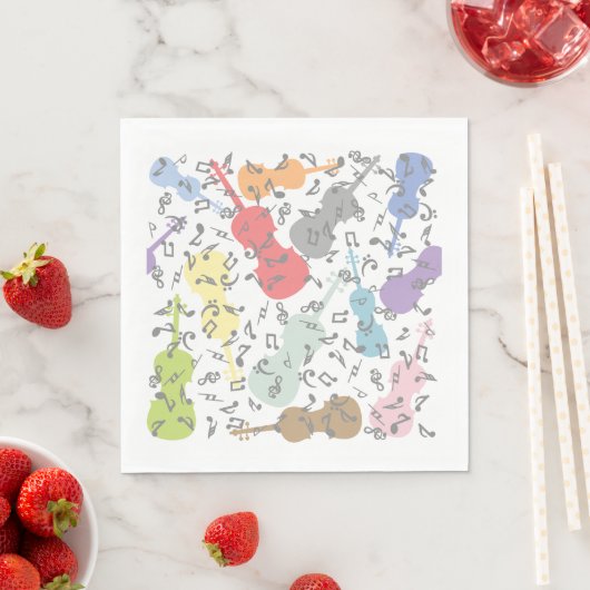 Serviette En Papier Violons Et Notes Musicales (En situation)