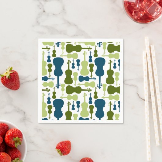 Serviette En Papier Violons - Motif bleu et vert (En situation)
