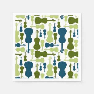 Serviette En Papier Violons - Motif bleu et vert