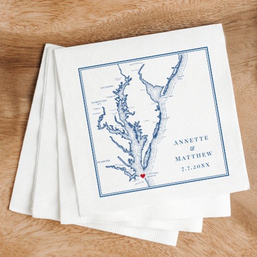 Serviette En Papier Virginia Beach VA Elegant Marine Blue Map Mariage