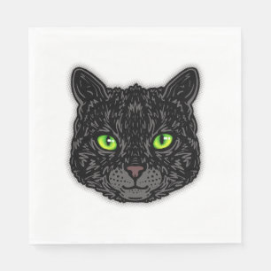Serviette En Papier Visage de chat noir avec yeux verts Animal tendanc