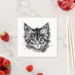 Serviette En Papier Visage de Kitten noir et blanc