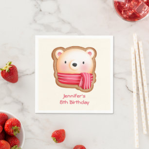 Serviette En Papier Visage d'ours mignon dans l'écharpe rouge Annivers