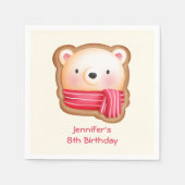 Serviette En Papier Visage d'ours mignon dans l'écharpe rouge Annivers (Devant)