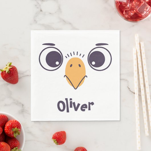 Serviette En Papier Visage drôle d'oiseau avec grands yeux (En situation)