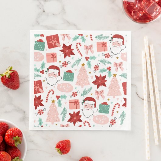 Serviette En Papier Visage Père Noël joyeux | Repas de Noël (En situation)