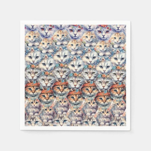 Serviette En Papier Visages de chat Motif Hexagone (Devant)
