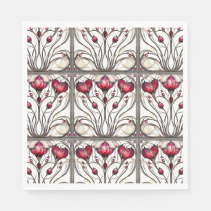 Serviette En Papier Vitraux Élégant Fleur Rouge