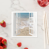 Serviette En Papier Vitrine de mariage de plage avec coeur (En situation)