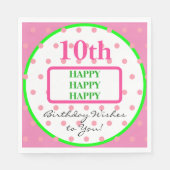 Serviette En Papier Voeux d'anniversaire Pois rose vert (Devant)