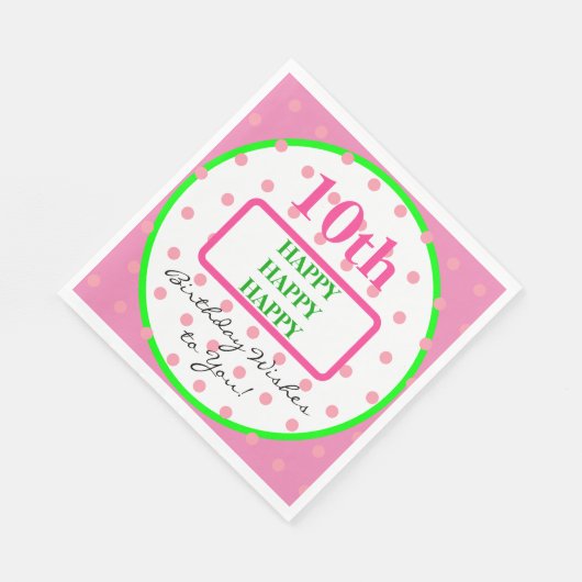 Serviette En Papier Voeux d'anniversaire Pois rose vert (Coin)