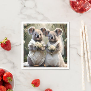 Serviette En Papier "Vœux éternels : un mariage de koala en blanc"