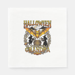 Serviette En Papier Vœux Halloween Grand-Père Chauve-Souris Chaudron d