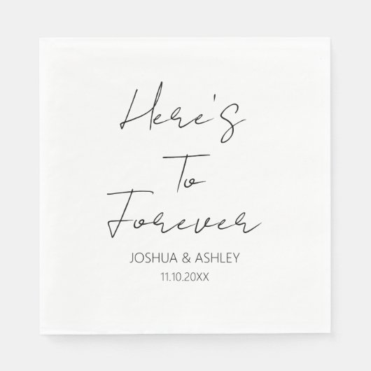 Serviette En Papier Voici À Jamais Script Mariage Élégant (Devant)