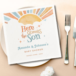Serviette En Papier Voici venir le fils Baby Shower Garçon Soleil