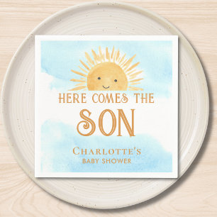Serviette En Papier Voici venir le fils Garçon Baby Shower