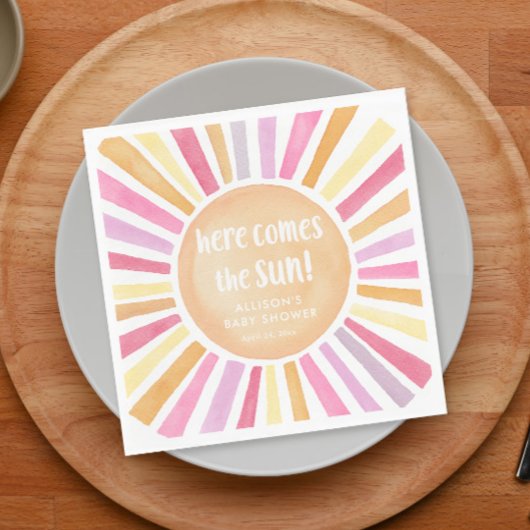 Serviette En Papier Voici vient le soleil fille baby shower soleil